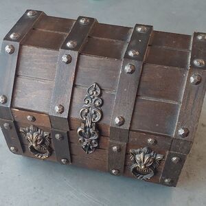 VTG Wooden Treasure Chest filled with Mystery Jewelry Loot Pirate Booty